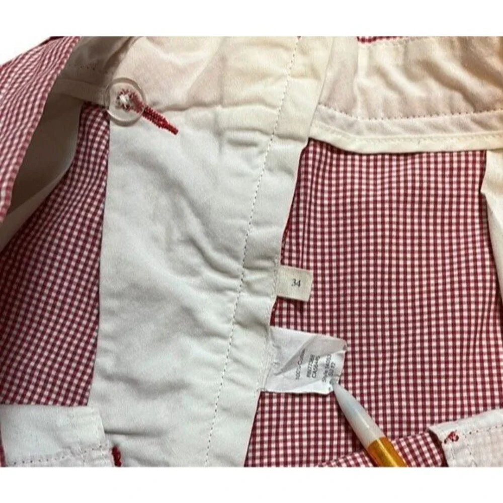 J. Crew Shorts Men's Size 34 Red White Gingham Plaid Check Flat Front Chino